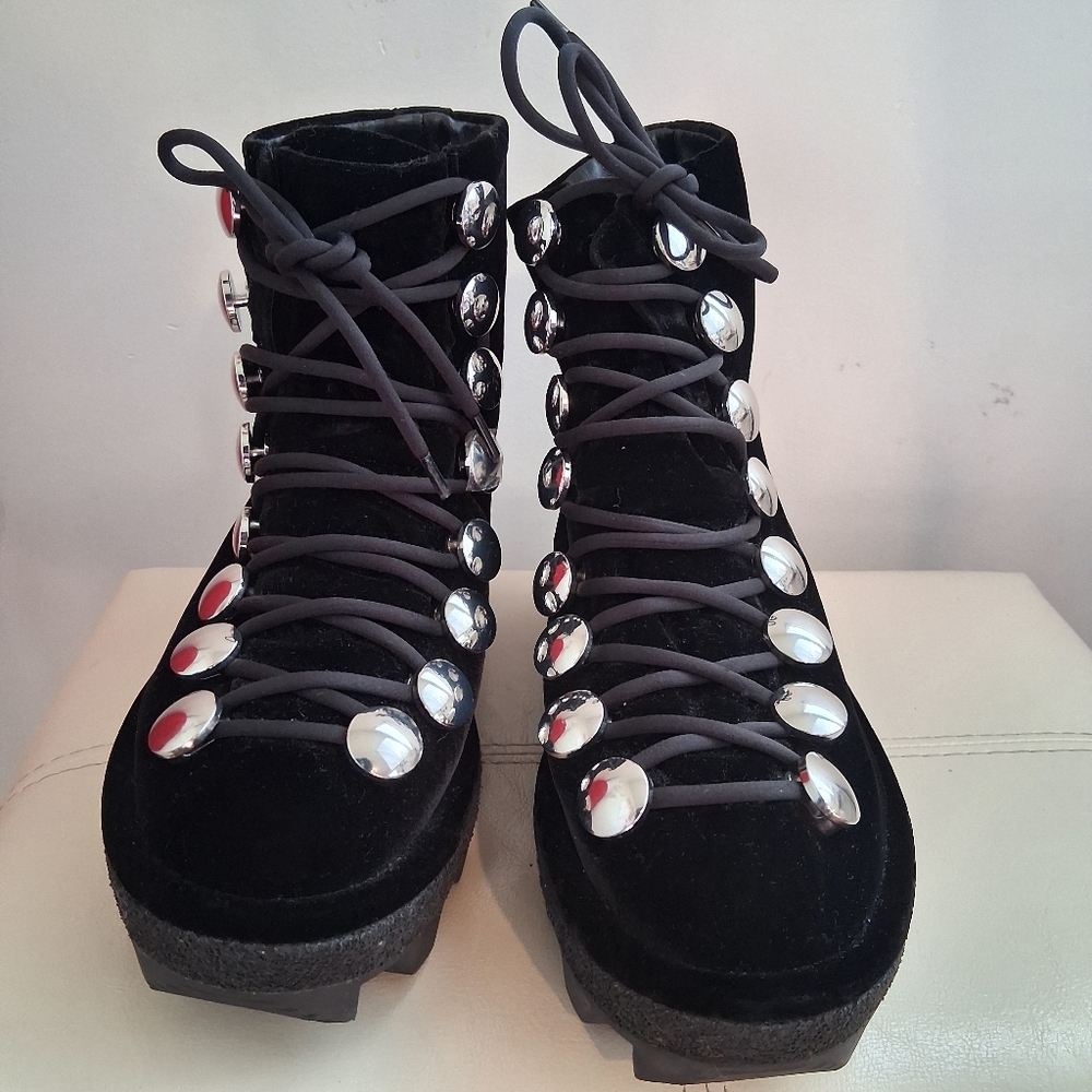 Alexander Wang Sam Velvet Lace-up Hook Platform Bootie In Black Size 8 - Picture 9 of 10